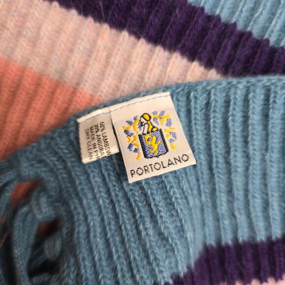 Portolano Multicolor Stripe Lambswool Angora Blend Fringe Scarf - Picture 4 of 6